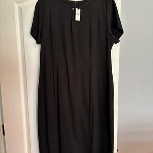Talbots Black Sheath Midi Dress Short Sleeve Crew Neck